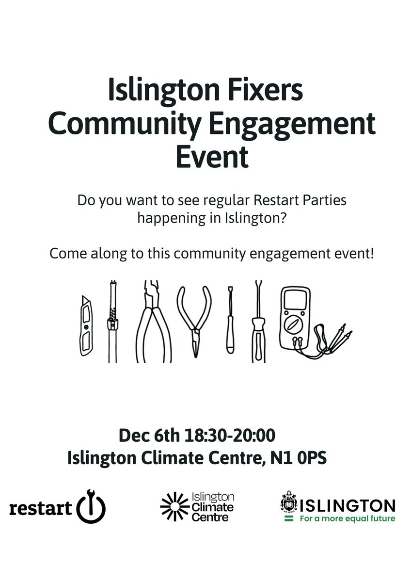 Come along to the the Islington Fixers community engagement event on the 6th of December from 6:30-8PM!