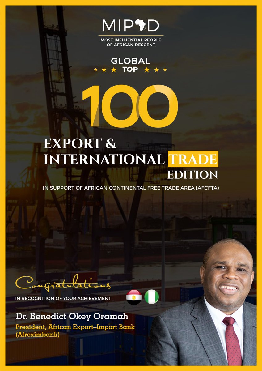 FOR IMMEDIATE RELEASE (New York, USA: December 1, 2023) - MIPAD Opens Nominations for the Most Influential 100 Export and International Trade Edition in Support of African Continental Free Trade Area (AfCFTA) Press Release blog.mipad.org Nominate mipad.org/nominate