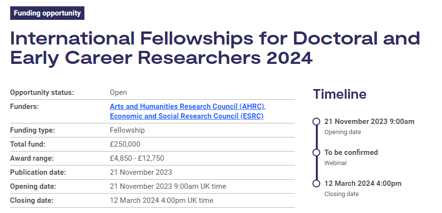Apply for a funded fellowship at an institution in China, Japan or the US. Our International Fellowships for Doctoral and Early Career Researchers 2024 scheme is now open for applications. Find out more: ukri.org/opportunity/in…