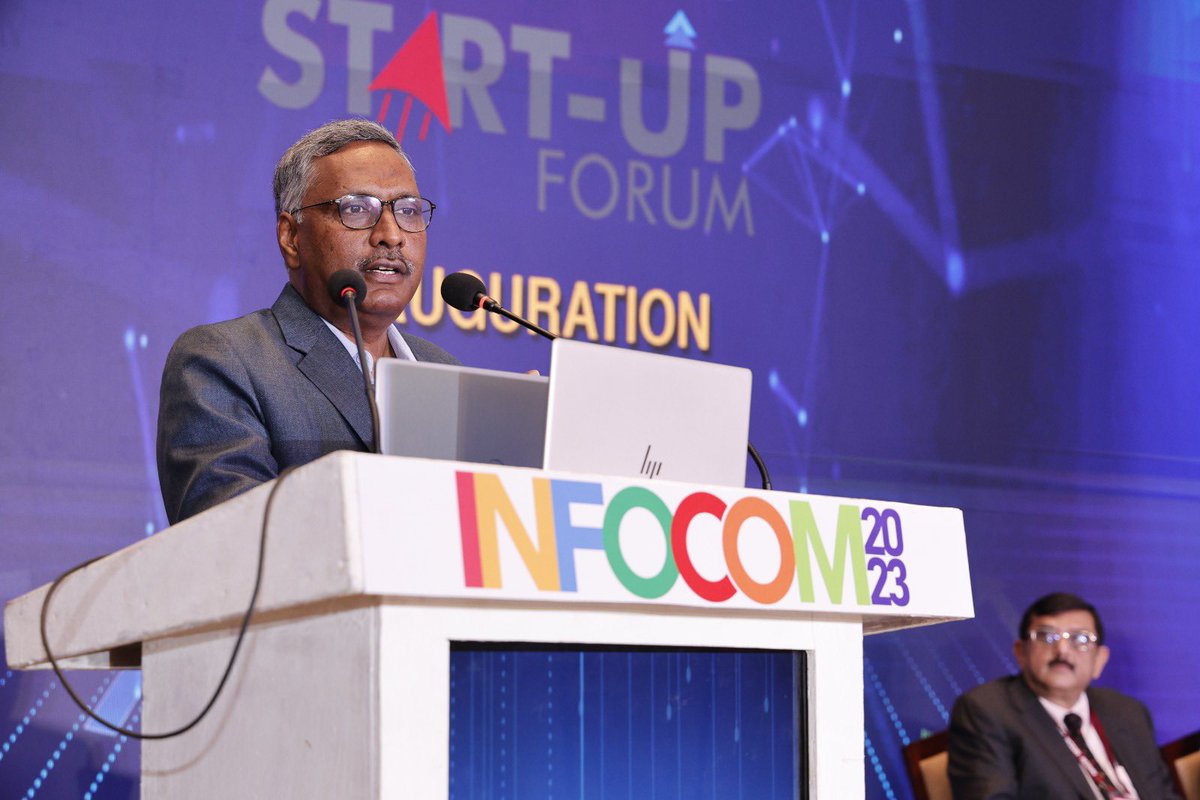 The primary focus of #startup should be to identify problems for which solutions can be created using technology: @arvindtw at #INFOCOM2023 while encouraging startups.