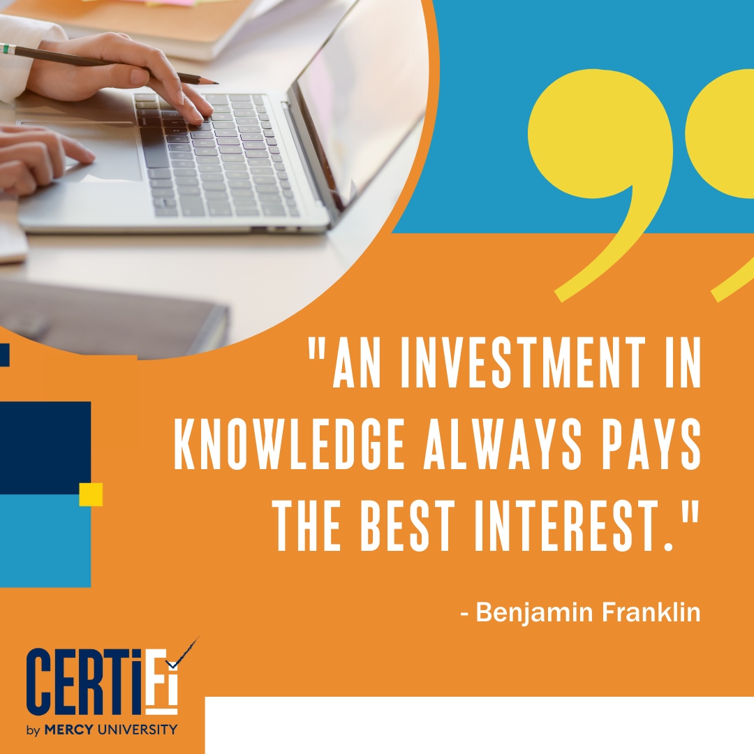 CertifibyMercy's tweet photo. At CERTiFi, we couldn't agree more. Our diverse range of skill-based courses, from construction to healthcare to IT, is designed to be just that—an investment in your future.

Visit https://t.co/CFxzIIE0cA to learn more. 

#CERTIFi #mercyuniversity #onlinecourses #careers https://t.co/42SUICDP4R