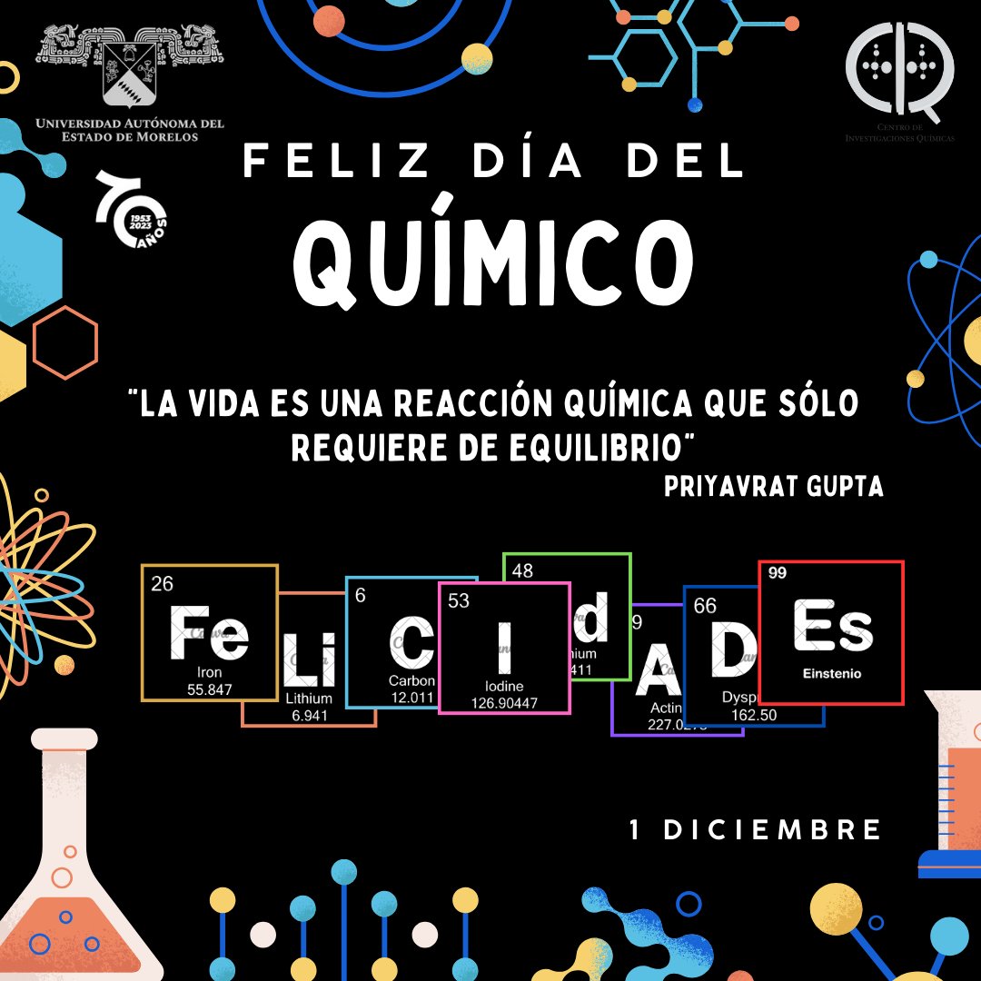 #DiaDelQuimico
Hoy se conmemora el Día del Químico
¡Feliz día a todos los químicos y en especial a los que forman parte de la Comunidad del #CIQ
! F E L I C I D A D E S!
¡Te esperamos hoy en el Auditorio a las 8:30 am!
#OrgulloCIQ #UAEM