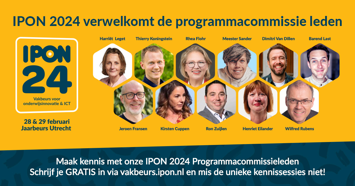 Ontmoet de IPON 2024-programmacommissie! Zij kiezen de workshops en presentaties met focus op digitale leermiddelen, STEAM, AI, gaming, W&amp;T-onderwijs, lerarentekort, EdTech en meer! 
Laat je inspireren bij IPON 2024!✨
Registreer gratis via vakbeurs.ipon.nl
#IPON2024