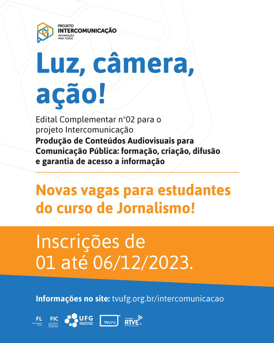 gabri_elamar's tweet photo. Inscrições para novas vagas de Jornalismo no projeto Intercomunicação em parceria com a TV UFG: https://t.co/5dbTjt4pML https://t.co/2n31ypmPs9