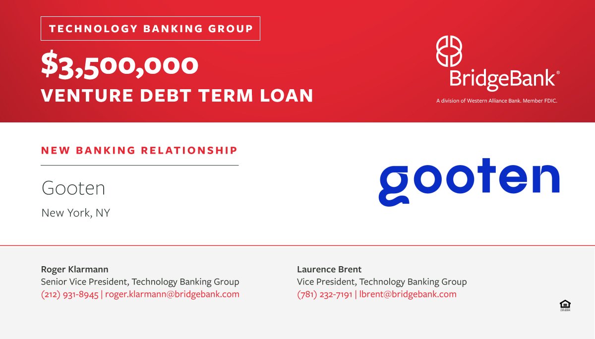 bridgebank's tweet photo. Roger Klarmann and Laurence Brent in our Technology Banking Group recently provided @gooten with a venture debt term loan. To learn more details about this new banking relationship, read our recent press release: https://t.co/l89YIeDi2n

#VentureDebt #BridgeBank #ScaleWithGooten https://t.co/jPbl9l7SU1