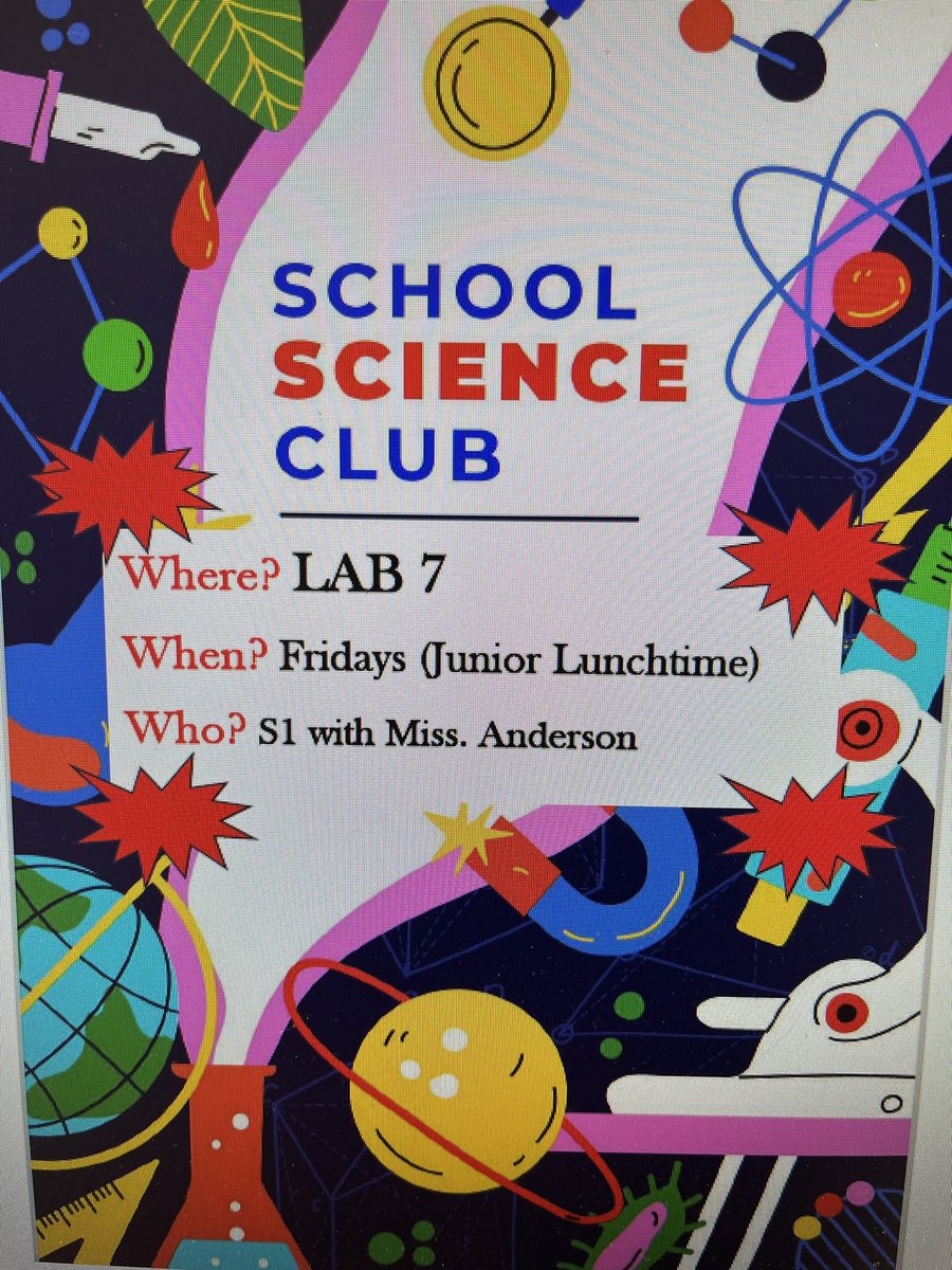 Miss Anderson’s S1 Science club starts next week here at <a href="/Grove_Academy/">Grove Academy</a> !! 🧬🧪🪐
