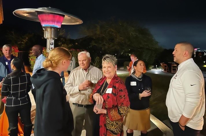 PacificPres's tweet photo. Loved meeting so many @UOPacific @PacificAlumni spanning 7 decades at reception at our Scottsdale home, joined by prospective #Students, parents & @Pacific_Hoops. Looking forward to @PacificTigers v @SunDevilWBB tonight and seeing more Pacificans & old @ASU friends. #PacificProud https://t.co/MA8JynqXlc