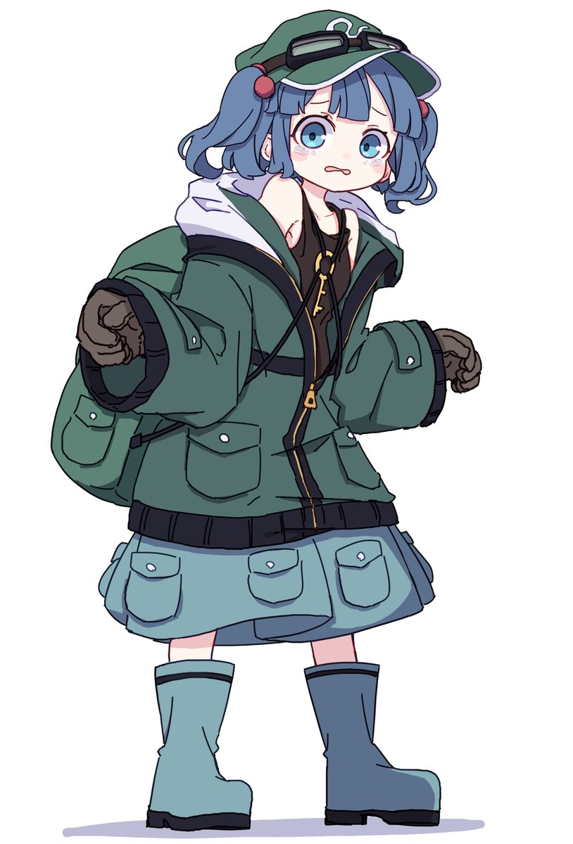 kawashiro nitori 1girl blue hair solo blue eyes hat key boots  illustration images