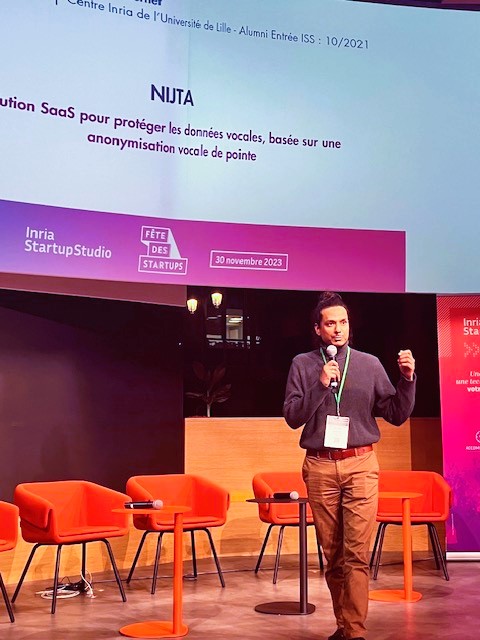 Inria_Lille's tweet photo. Une belle édition de la Fête des Startups d'@InriaStartup Studio !  Les porteurs de projet et startups lilloises #SmartAudioTools,  #Optiwise, #Nijta et #DahuRobotics étaient présents pour pitcher devant un  public venu pour les encourager dans leur aventure entrepreneuriale !👏 https://t.co/XpWHQWpOVz