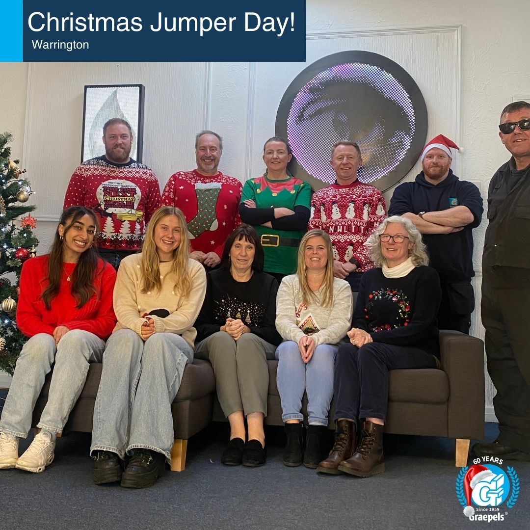 Graepels's tweet photo. Kicking off the festive season in style!🎄 💫 Christmas jumper day brought Christmas spirit to Graepels! The team raised some much-needed funds &amp; donations for cork penny dinners! Thanks to our team as always 💫🎄🥳🎉  #Graepels #December23 #Christmas #teamspirit https://t.co/Aj74MZdvZd