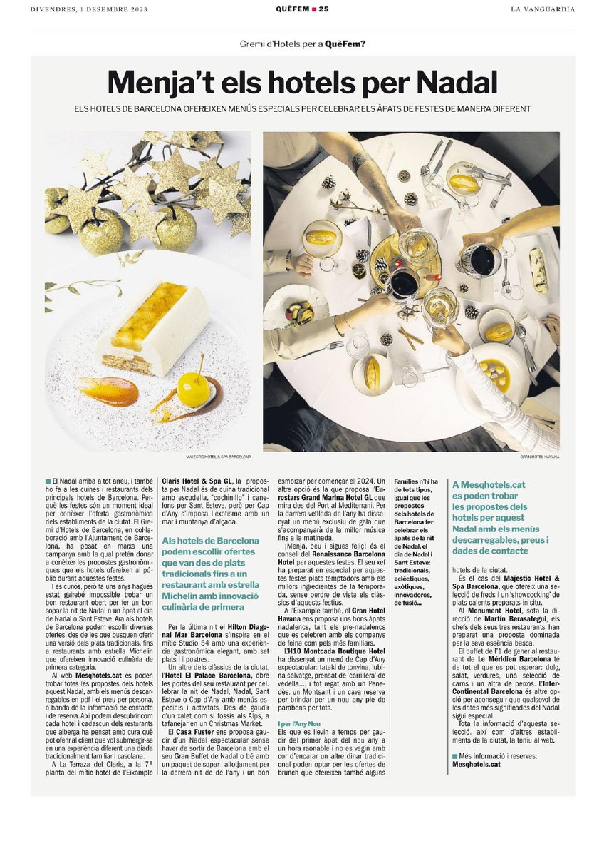 MesQHotels's tweet photo. 🎄🍴📰No et perdis "Menja't els hotels per Nadal" avui amb el #QuèFem? de @LaVanguardia https://t.co/DkPUL4POxJ