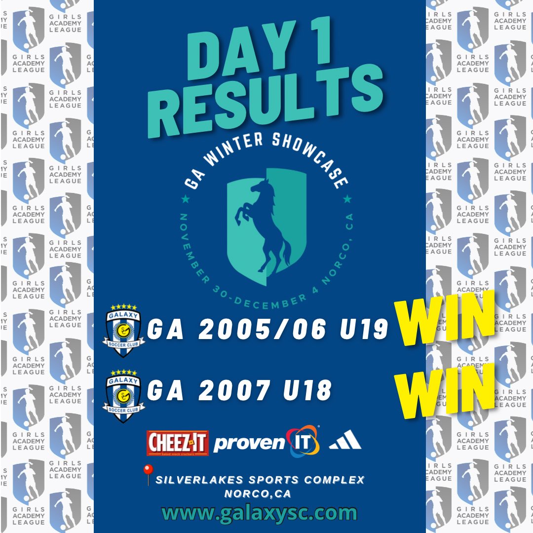 Galaxy SC WINS the day‼️ Congrats to the G2005/06 &amp; G2007 teams who kick off their first GA Winter Showcase in California with a victory ✌🏻 apiece . Well done ladies 👏🏻‼️ <a href="/GAcademyLeague/">Girls Academy</a>