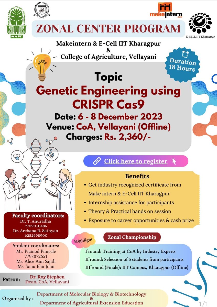 PimpalePramod's tweet photo. We are organising a three day workshop on "genetic engineering using CRISPR Cas9"
If interested please register through the link below. 
https://t.co/VRdgoC9Alb

#Biotechnology #AcademicTwitter https://t.co/NVB7BHymub