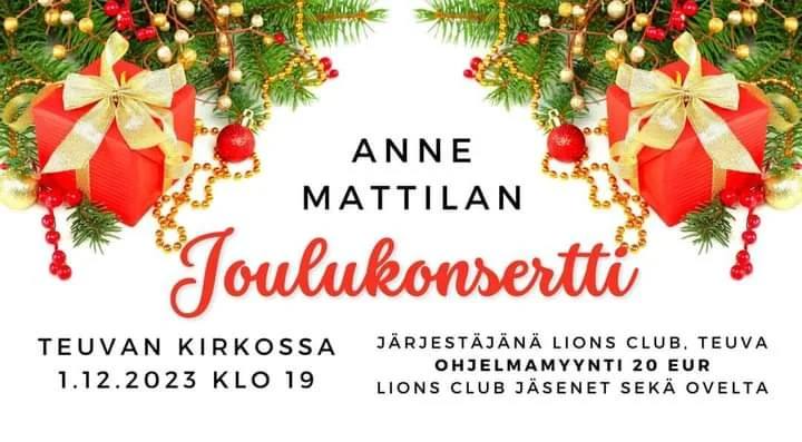 Anne Mattilan joulukonsertti Teuvan kirkossa tänään 1.12. klo 19.
#teuvallatapahtuu