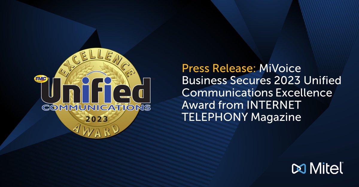 Big news! #Mitel's MiVoice Business was named a recipient of  <a href="/tmcnet/">tmcnet.com</a>'s 2023 #UnifiedCommunications Excellence Award 🏆. Learn more! 👉 bit.ly/3Naw0zY
