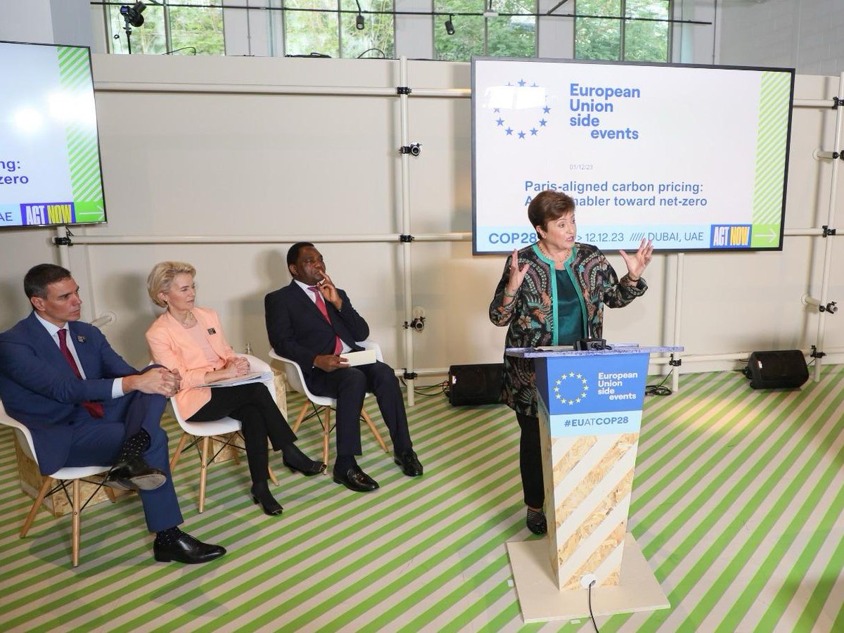 KGeorgieva's tweet photo. Important discussion on the necessity of carbon pricing at the @EU_Commission Carbon Markets #COP28 event. We must raise the price of carbon to ensure we achieve our climate goals. We must act now. https://t.co/VD6zoXqidT https://t.co/eMpat3pmAM