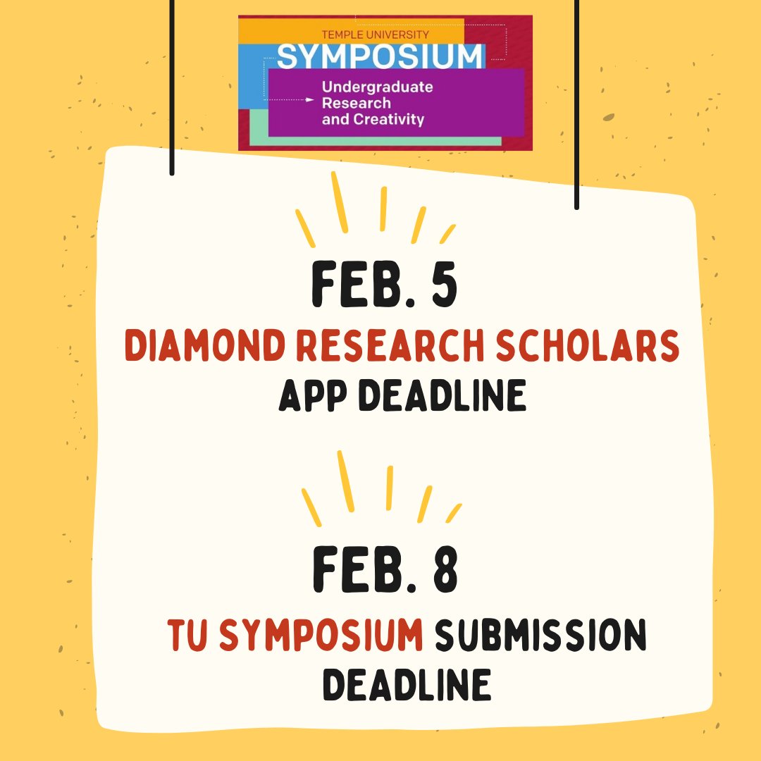 For more info on how to apply to the Symposium: undergradstudies.temple.edu/research/sympo…

For more info on how to apply to Diamond Research Scholars: undergradstudies.temple.edu/research/diamo…