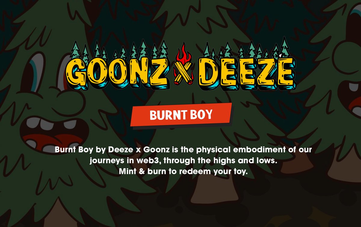Goonz 👺 (@goonz_world) on Twitter photo Burnt boy by Goonz x <a href="/DeeZe/">DeeZe ⛳🏌️♂️</a>.
Through the highs and lows.
Debuts in 2 hours. Exclusively on <a href="/MagicEden/">Magic Eden 🪄</a>.
Link down below: Burnt boy by Goonz x <a href="/DeeZe/">DeeZe ⛳🏌️♂️</a>.
Through the highs and lows.
Debuts in 2 hours. Exclusively on <a href="/MagicEden/">Magic Eden 🪄</a>.
Link down below: