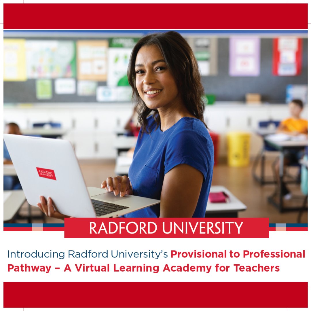 radfordcehd's tweet photo. Through a collaborative partnership between CEHD and the Vinod Chachra IMPACT Lab, the Provisional to Professional Pathway allows provisionally licensed teachers to complete VDOE professional studies licensure requirements in as little as 1 year. 
Visit https://t.co/t57U3CWx1J! https://t.co/8xIIMvYh4N