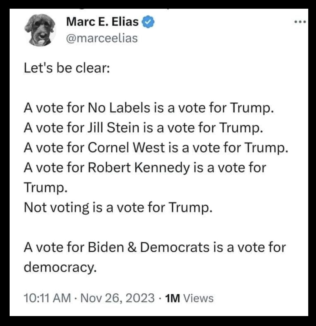 It's that simple - only a vote for Biden and the Democrats is a vote for Democracy.

#VoteBiden2024