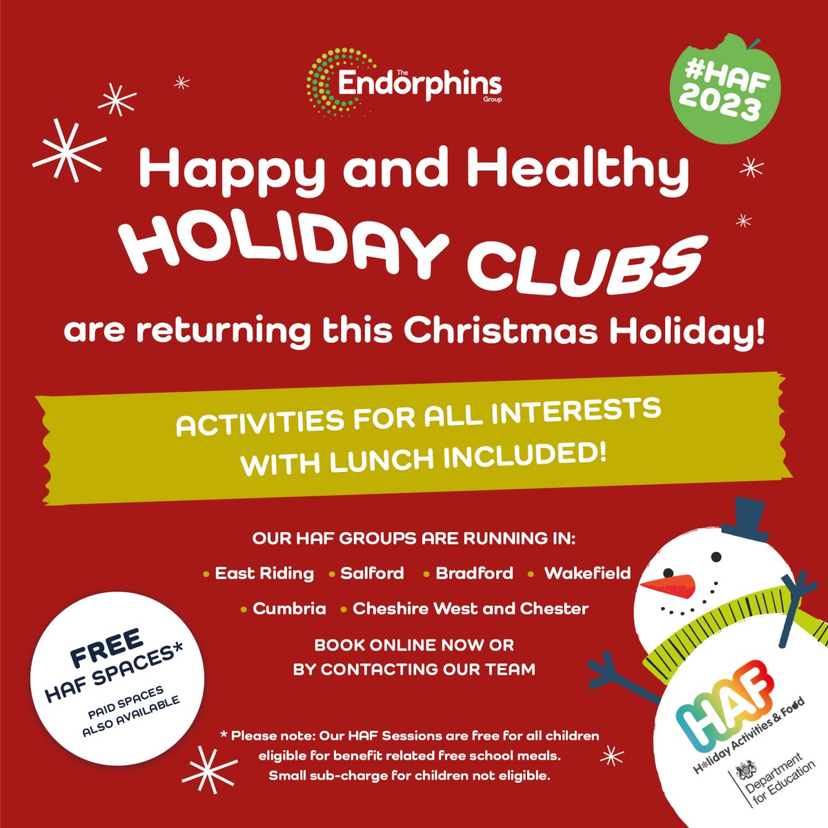 Join us this Christmas holiday at one of our #HAF23 Clubs for fun &amp; festive activities suitable for all interests &amp; abilities!🎄 Food is also included. Our HAF Christmas holiday sessions are open to 4-16 year olds &amp; FREE for those eligible for benefit related free school meals.