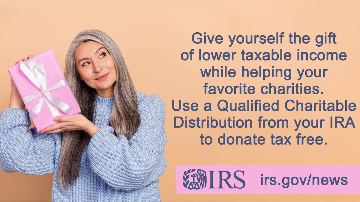 IRSnews's tweet photo. DYK eligible older Americans can receive distributions from their IRA, donate to charity and get a tax break? It’s true! Find out how: https://t.co/fxujJsubz3 #IRS https://t.co/dvHGeJwqZH