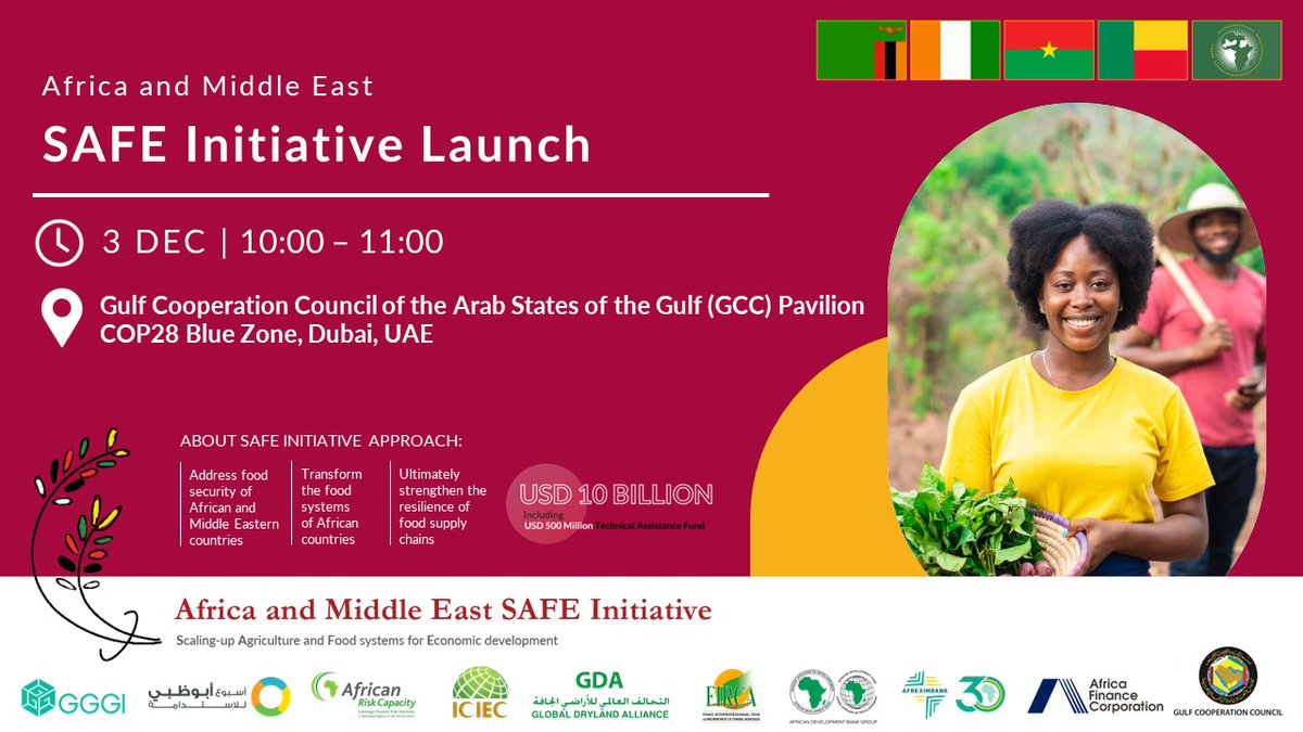 D-2: ⏰ Soon, we unveil our journey to transform African #FoodSystems with a Smart Value-Chain Approach. Boosting productivity, conservation, and #green technology for the future! 🌱 #AfricaMiddleEastSAFEInitiative #COP28