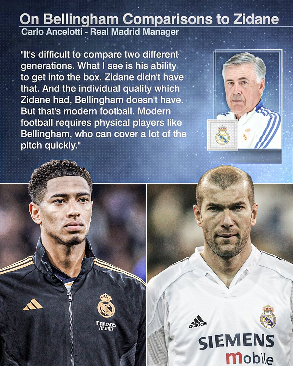 Carlo Ancelotti says Jude Bellingham has qualities that Zinedine Zidane did not have as a player 👏