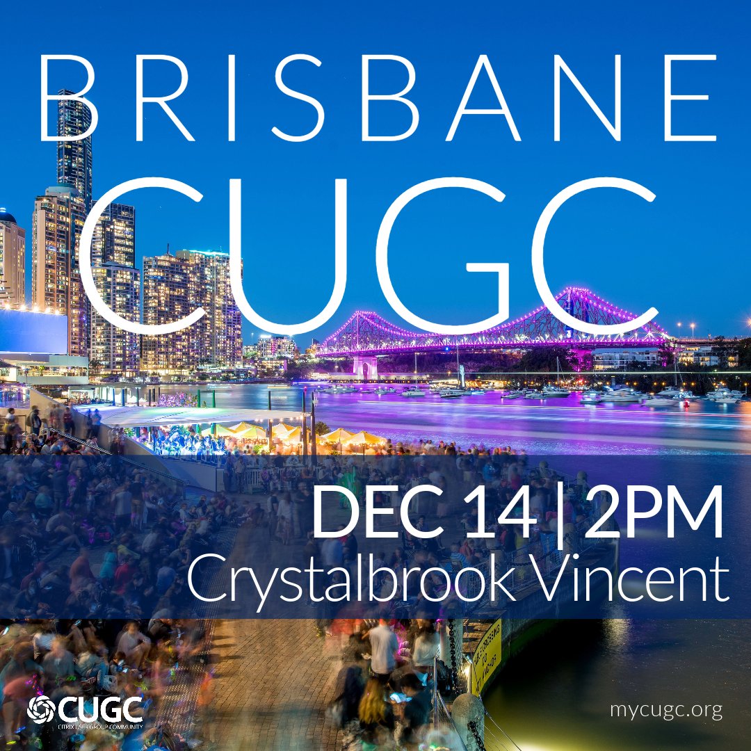 Citrix User Group Community (CUGC) (@mycugc) on Twitter photo Join fellow #citrix admins in #brisbane for the #myCUGC meetup on December 14 for an afternoon of #euc community, Citrix updates and happy hour with our friends from <a href="/DickerData/">Dicker Data</a>! Register: mycugc.org/events/details… Join fellow #citrix admins in #brisbane for the #myCUGC meetup on December 14 for an afternoon of #euc community, Citrix updates and happy hour with our friends from <a href="/DickerData/">Dicker Data</a>! Register: mycugc.org/events/details…