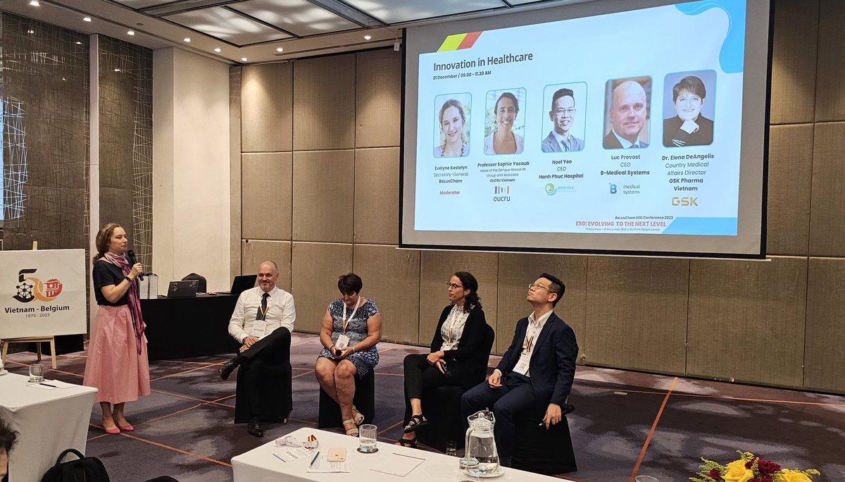 Prof. @sophieyacoub is sharing the impacts of clinical trials, new innovative technologies, and artificial intelligence for medical imaging and clinical decisions at #BeLuxChamVietNam #ESG conference, moderated by Dr. Evelyne @OUCRU_CTU.