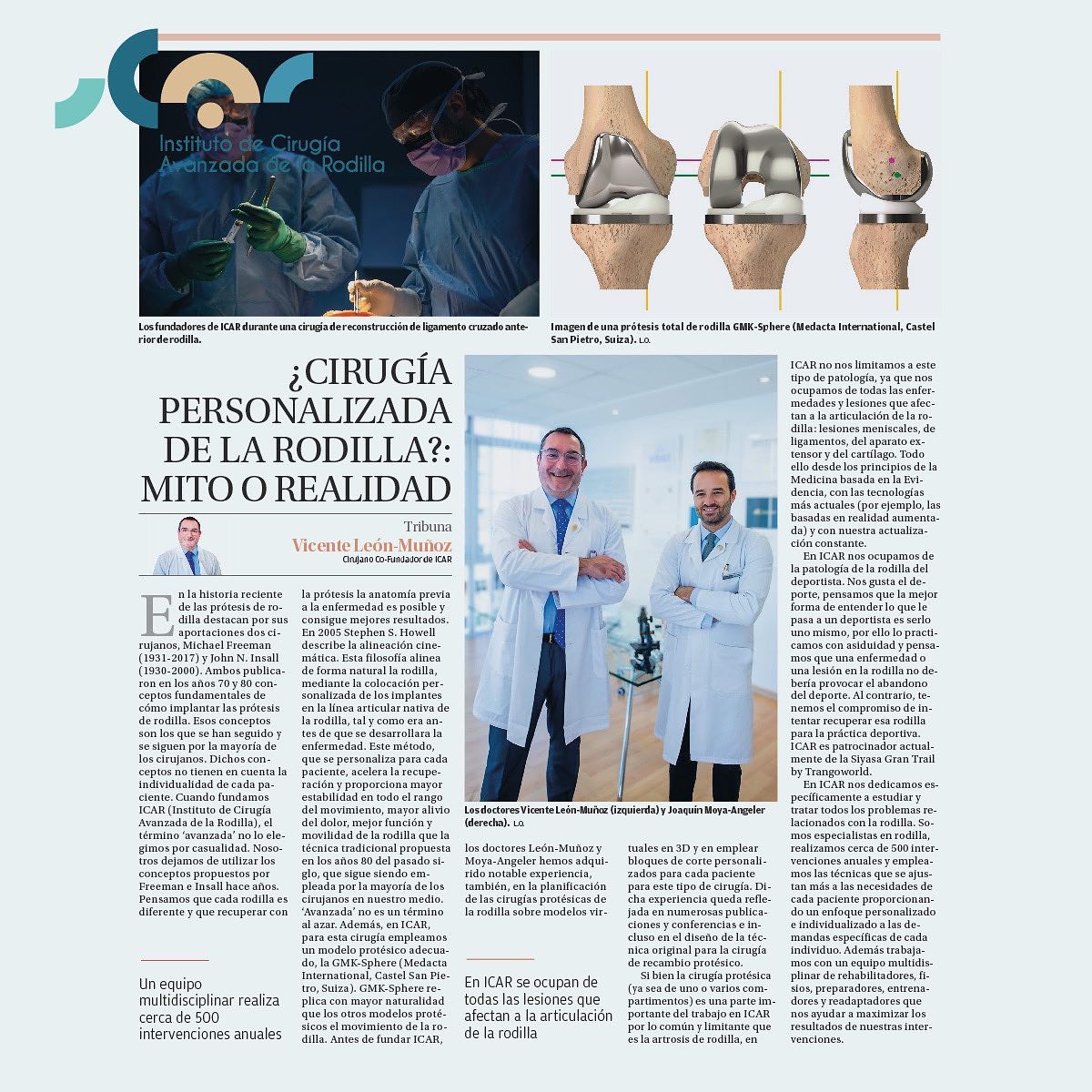 El  30/11 se publicó en el Especial Salud de #laopinion un artículo donde hablamos de cirugía personalizada de #rodilla.
.
Last 30/11 an article was published in #laopinion Special Health section about #knee surgery. 
.
#Ortopedia #Traumatología #knee #rodilla #cirugía #ICAR