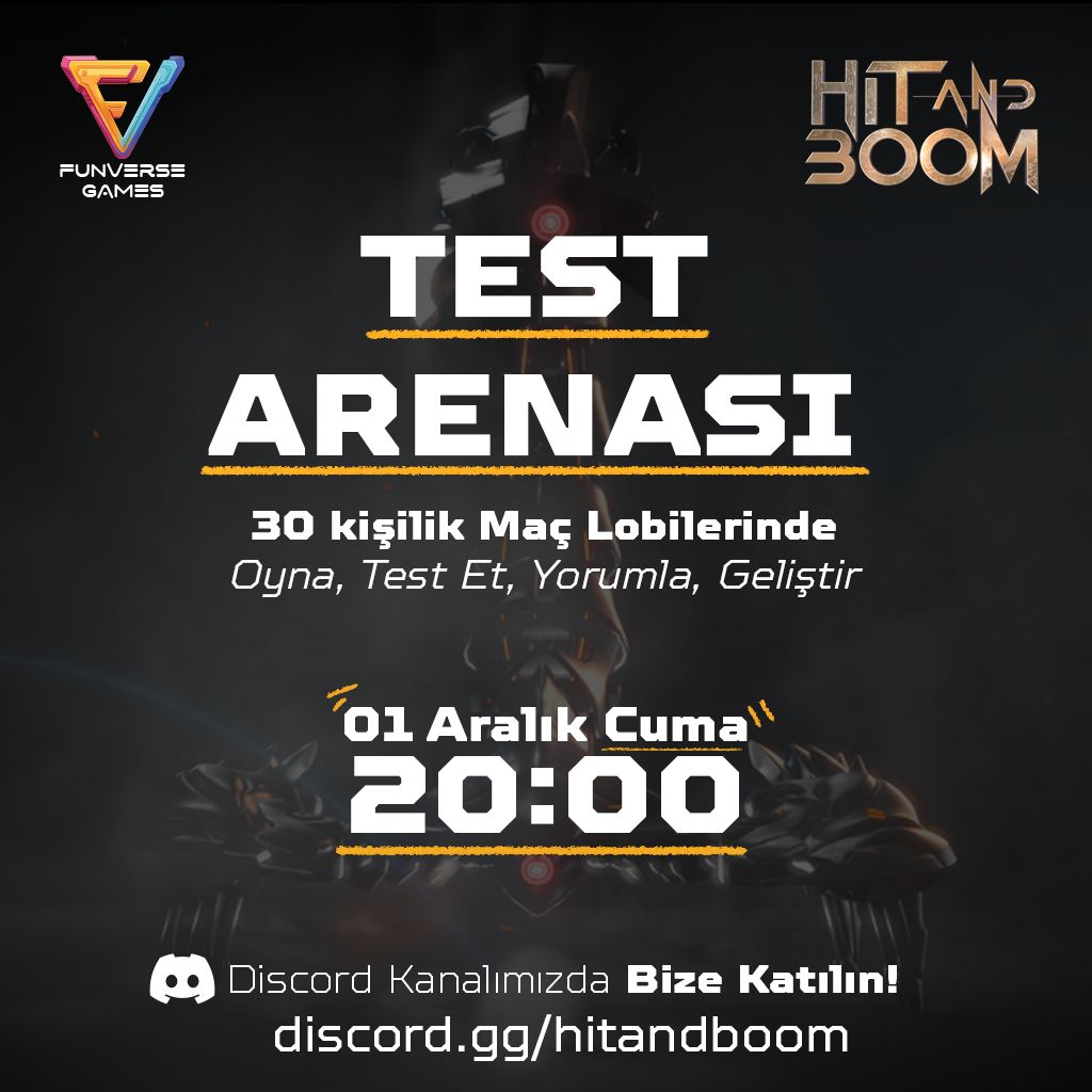 Test Arenamızda, bizimle beraber oynayın! 20:00'da discord.gg/hitandboom kanalında buluşalım! @funversegames #hitandboom #funversegames #bizimoyunumuz