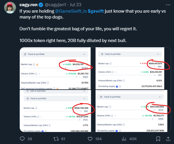 cagyjan1's tweet photo. $gswift is sending it🚀

I told you 5 months ago for free, no alpha channel.

It is what it is. https://t.co/YeZZDbYrDQ