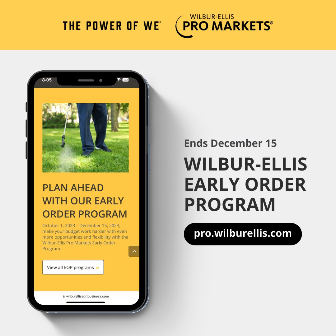WilburEllisPro's tweet image. Thrive in 2024 by securing product &amp;amp; prices with our Early Order Program. 🌱

Learn more here ➡️ bit.ly/45wt9I5 

#WilburEllisProMarkets #EarlyOrderProgram #Savings #Turf #Lawn #Landscape