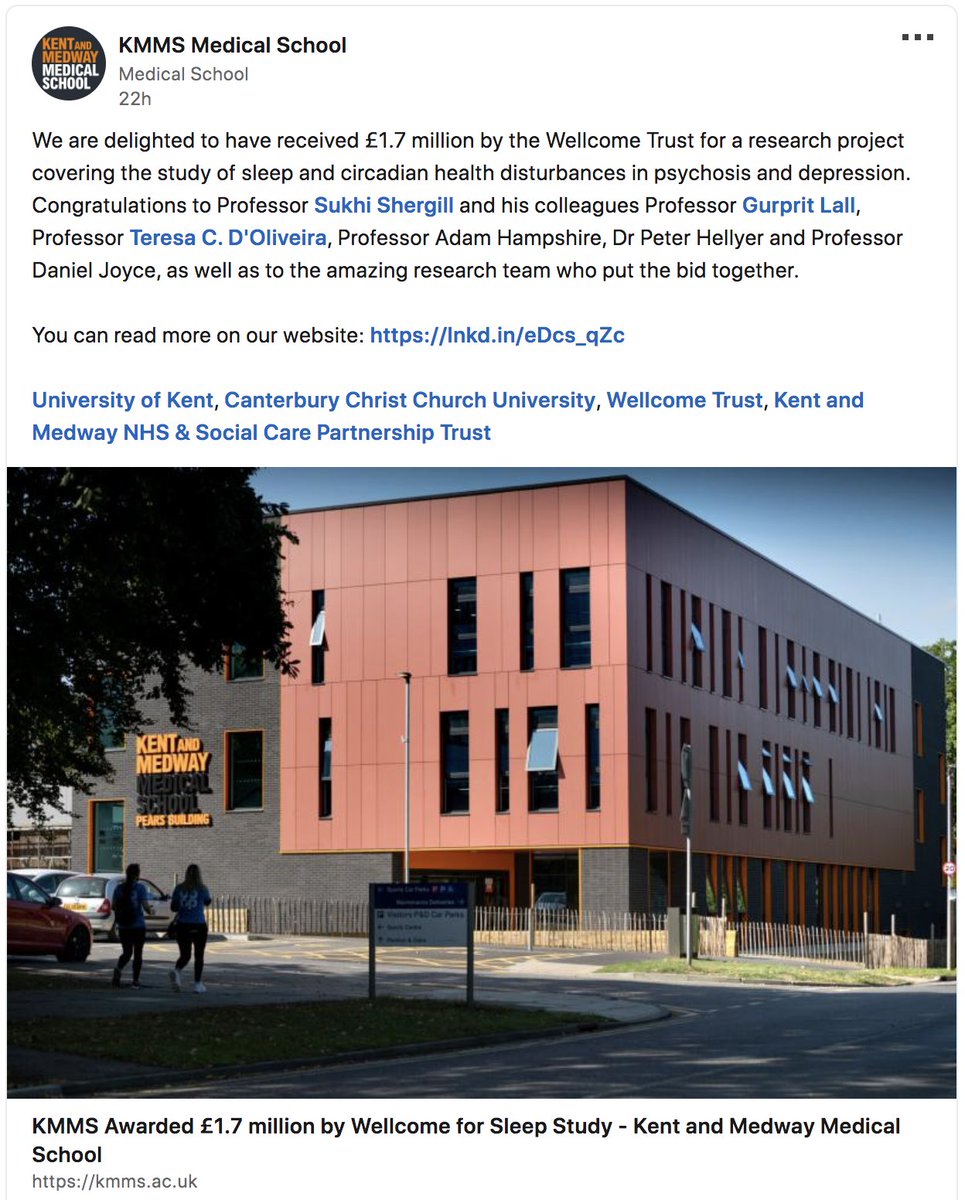CSI Lab members &amp; colleagues have been awarded £1.7 million by the Wellcome Trust (<a href="/wellcometrust/">Wellcome</a>) for a multi-disciplinary research project:

Sleep and Circadian Health Disturbances in Psychosis and Depression

➡️ KMMS: tinyurl.com/2rk3b3dk
➡️ CCCU: tinyurl.com/5xsz9yp4