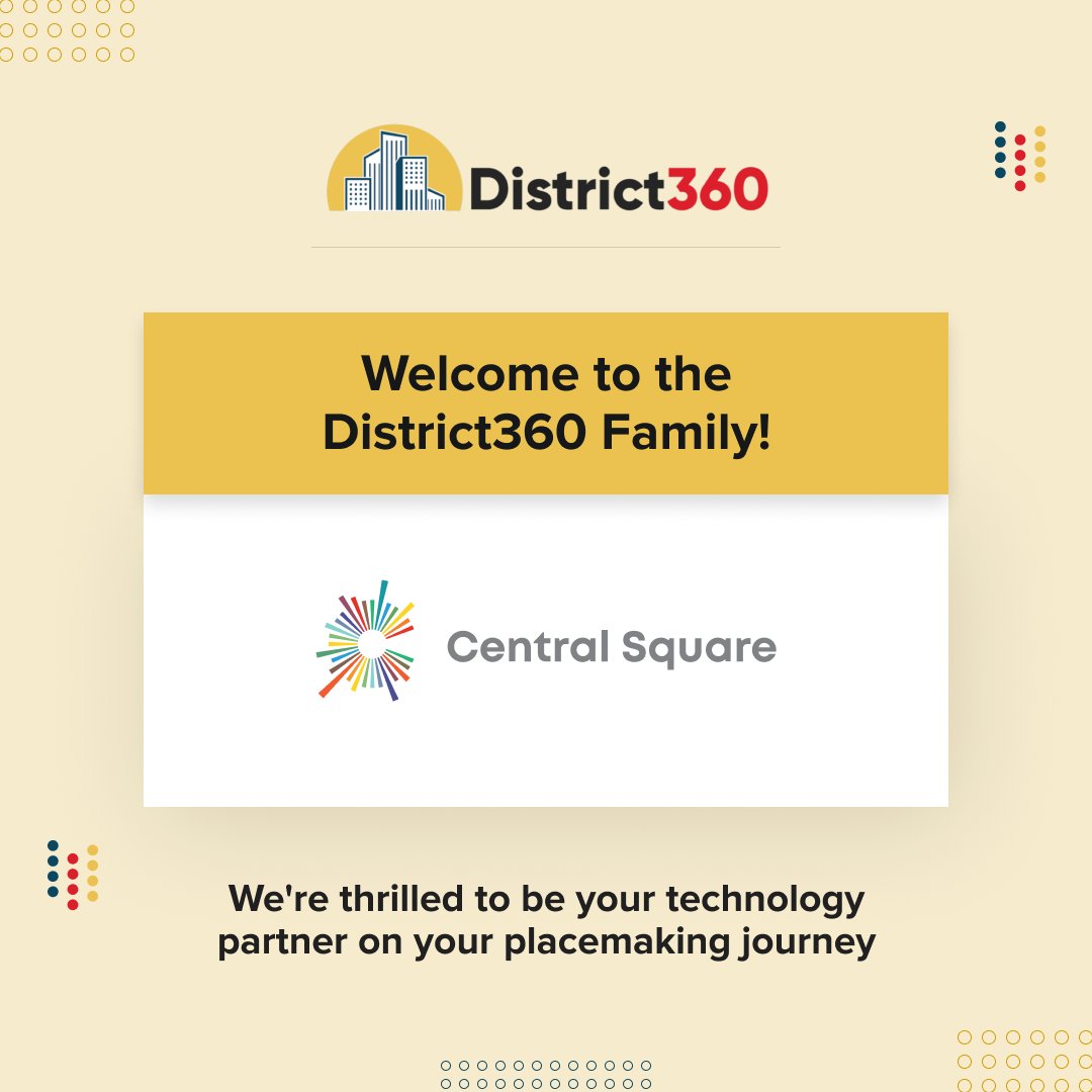 Thank you <a href="/CentralSQBID/">Central Square BID</a> choosing #District360, the premier #CRM for #downtown districts.

We are excited to partner with you. Let's sculpt a downtown that echoes progress, inclusivity, and boundless possibilities.

Welcome to the District360 family!

#Placemaking #CustomerSuccess