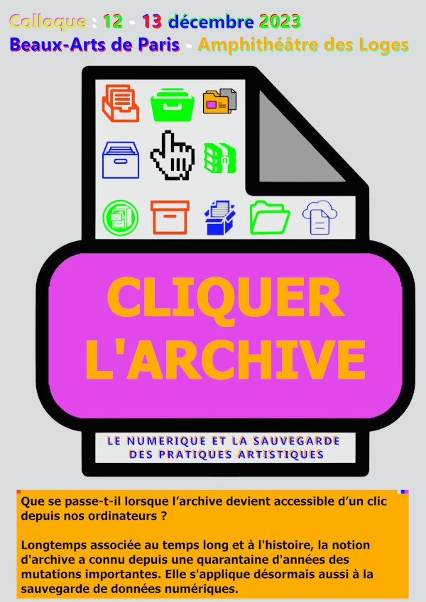 EhessCral's tweet photo. COLLOQUE/ Cliquer l'Archive. Le numérique et la sauvegarde des pratiques artistiques. Coordination : Vincent Rioux ( @beauxartsparis) et @benjaminefrati ( @EhessCral - @EHESS_fr /@laBnF )
12-13 décembre 2023 -Amphithéâtre des Loges, Beaux-Arts de Paris.
https://t.co/Q3bBb8mJoZ https://t.co/v6MfPiVZxN