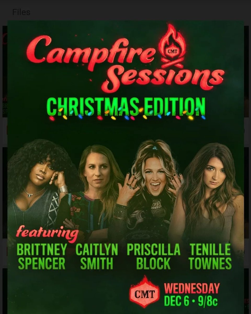 Sit around the Campfire with @BrittNicx @caitlynsmith @priscillablock & @tenilletownes for a very special edition of #CMTCampfireSessions Christmas Edition 🎄 Wednesday December 6th 9/8c @CMT ❤❤❤❤ #brittneyspencer #caitlynsmith #priscillablock #tenilletownes