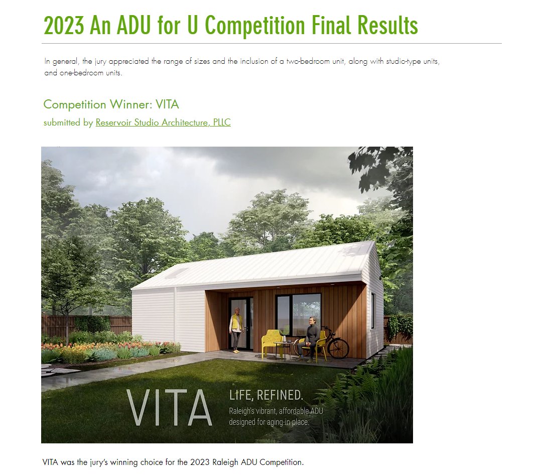 nick_rober's tweet photo. I'm excited to share we've been selected as the winner for the 2023 ADU for U Raleigh design competition sponsored by @AARPNC and @BetterLD. Our goal was to design a small, affordable ADU which was comfortable for all ages, with features to promote aging-in-place. More to come. https://t.co/VWAXvFKyqR