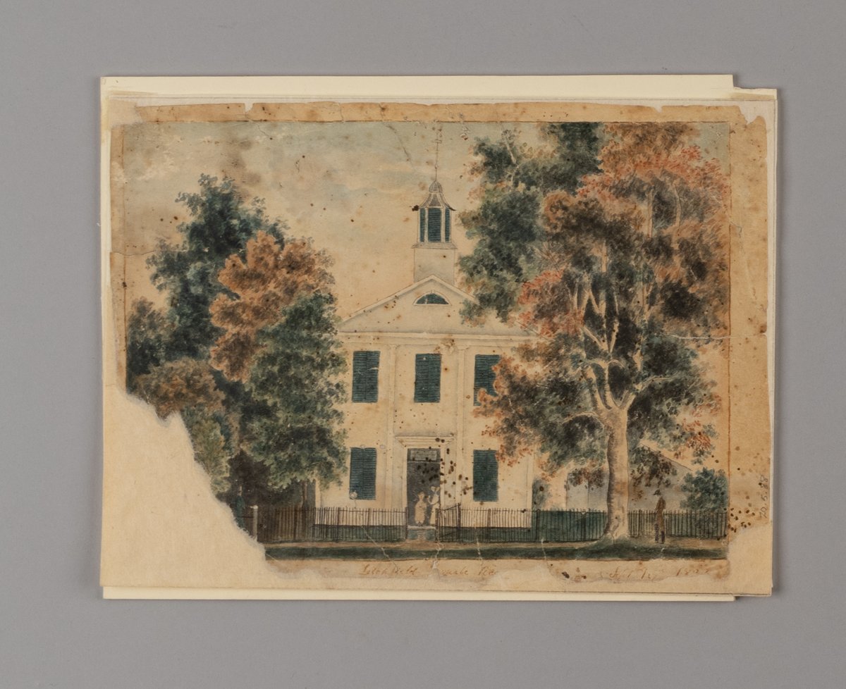 This #ArchivesGiftExchange goes to @judgereeve! This c. 1832 drawing of the Litchfield (CT) Female Academy is one of our favorites in the #OSVMuseumCollection.