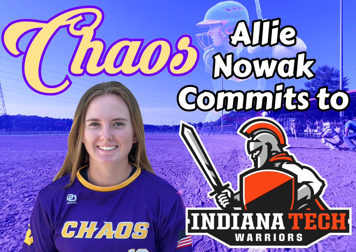 chaos_18u's tweet photo. Congrations to Allie Nowak on verbally committing to Indiana Tech where she will attend next fall to continue her academic and athletic career!! 🧡🖤🥎 @INTechSoftball https://t.co/SCHE5pm2Lx