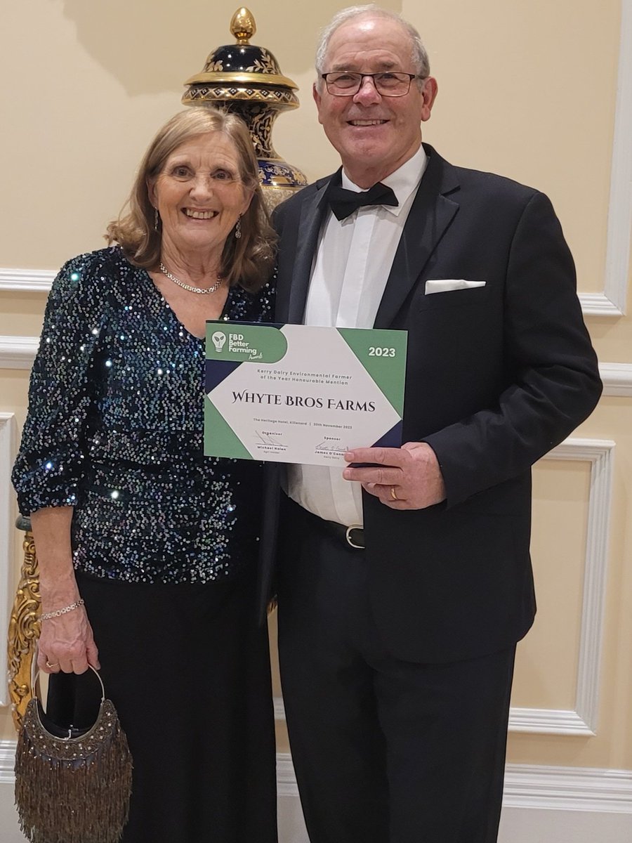 Whyte Bros farms recognised for many environmental projects carried out on our farm at the FBD better farm awards in the Heritage holel last night.Terrific night and showcasing all that good in Irish farming and food production.