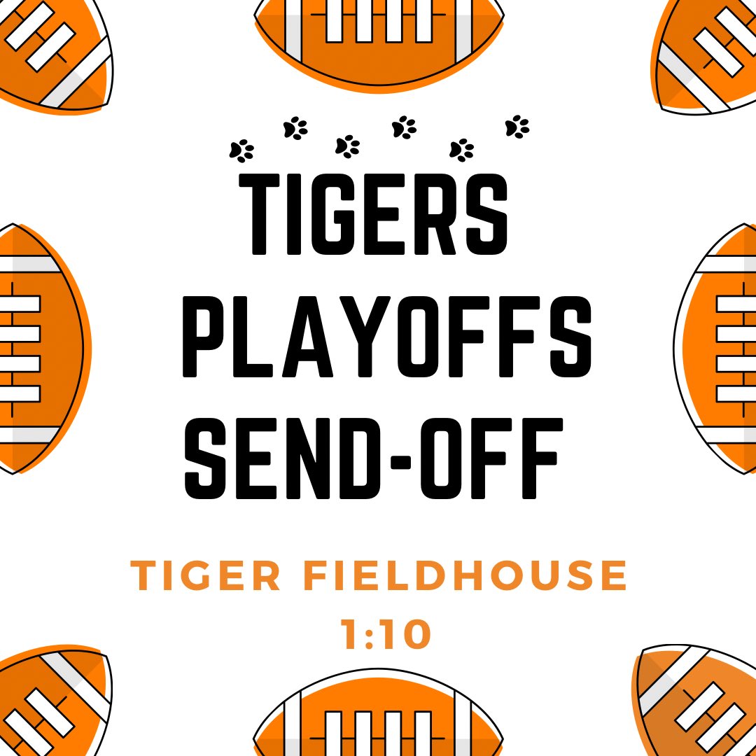 ‼️TODAY!! Friends, family and fans are invited to join us at the Tiger Fieldhouse to send off the team as they travel to their quarterfinals game tonight! 🏈🐅🩶 #DYJ #GoTigers  #TigerTown #ConsolConnection    #tigers🔝#maroonstation #979OGs #AMCHS  #Tigerfamily