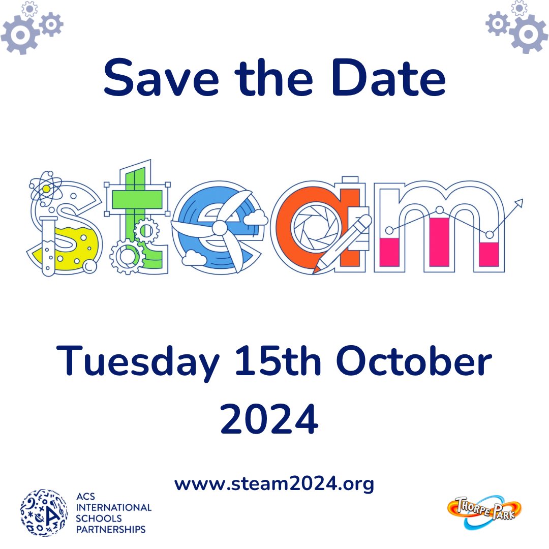 STEAM is back! We are delighted to announce that we have booked Thorpe Park on Tuesday 15th October for STEAM 2024! A jam packed day of educational fun, with over 10,000 students and industry experts providing exciting educational activities. 

Visit STEAM2024.org.
