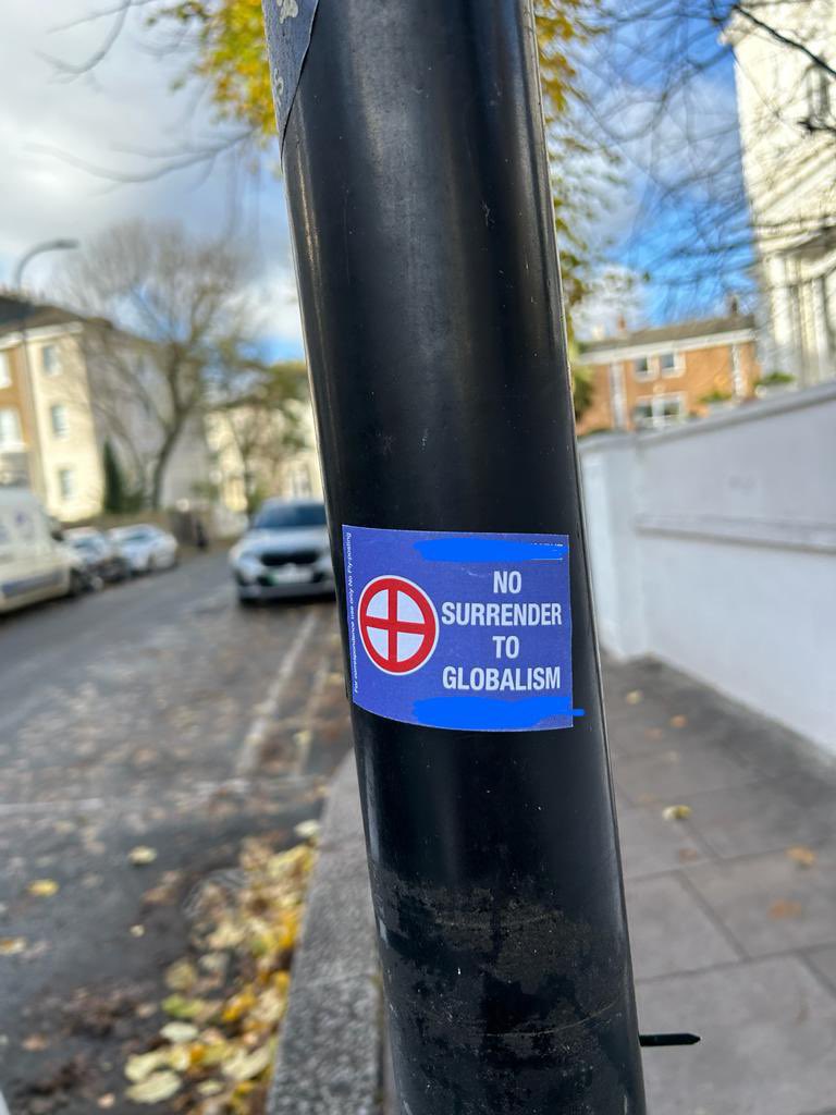 A friend of mine spent a large part of her day removing Neo-Nazi stickers in north London. I’ve blocked out their name & website to not give free advertising, but if you see these on your travels, the message is to please contact the police - this is a counter terrorism issue.