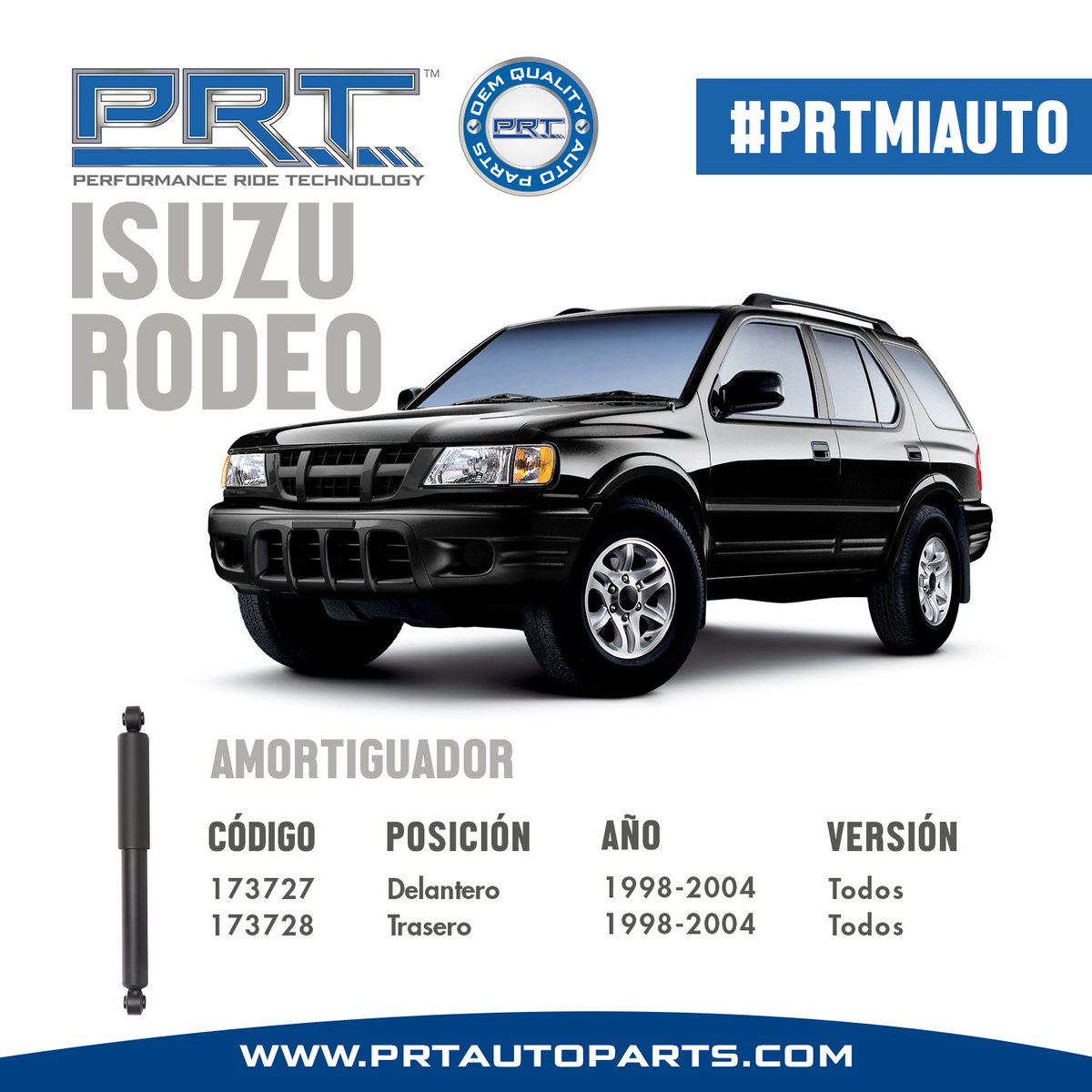 prtautopartsla's tweet image. ¡¡¡AMORTIGUADORES PRT PARA ISUZU RODEO!!!

Para más información visita nuestra página web:
wwww.prtautoparts.com

#prtmiauto #isuzurodeo #isuzu #rodeo #prtautopartslatam #amortiguador #amortiguadores #amortiguadorestructura #puntaldesuspensión #suspensión #repuestos #autopartes
