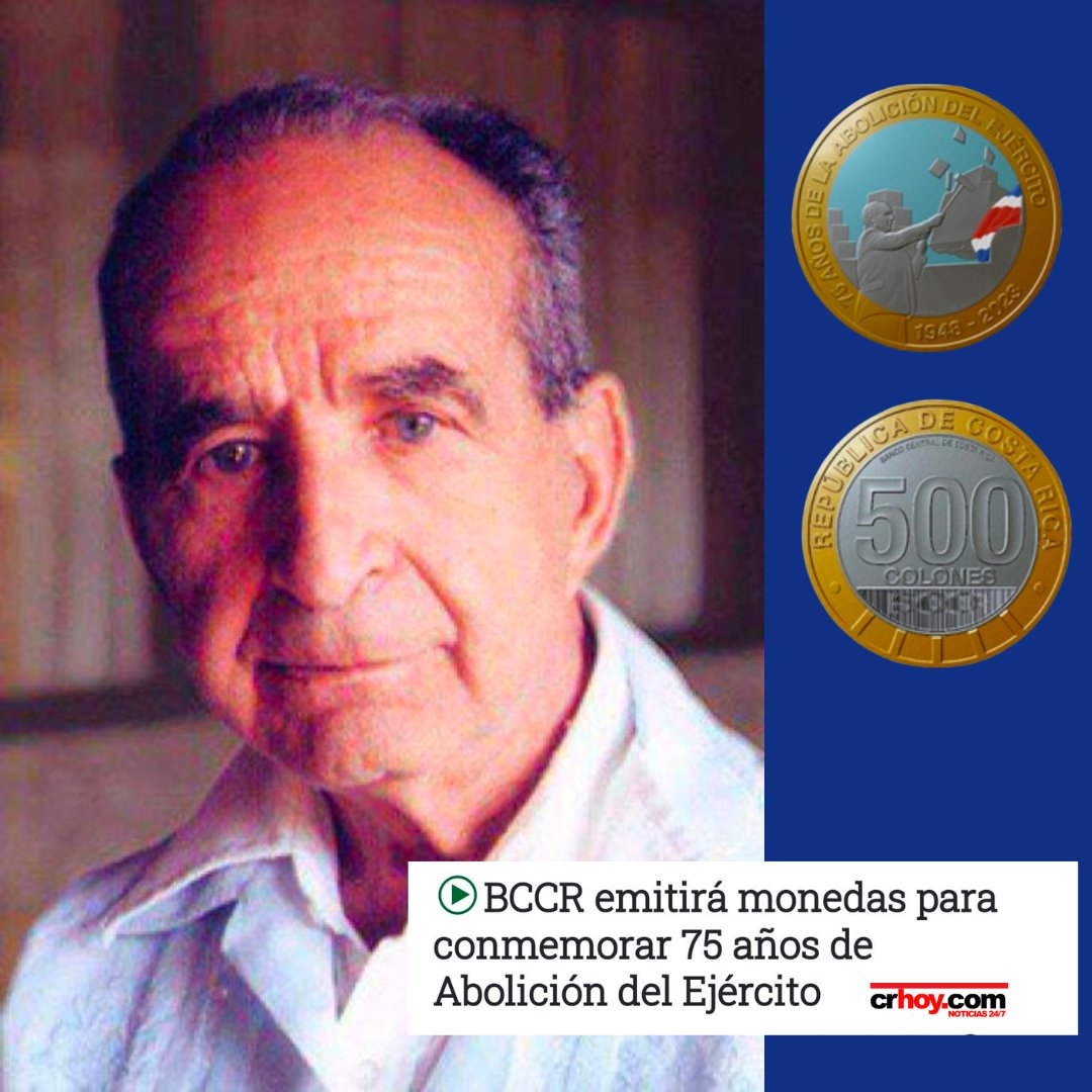 Merecidamente celebramos la abolición del ejército con una bella nueva moneda, recordando que la inversión en la educación, la cultura y la protección de la naturaleza tiene valor muy superior al gasto en temas bélicos. Gracias Don Pepe! 🇨🇷