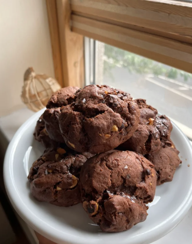 Sea Salt Double Chocolate Hazelnut Soft Cookies