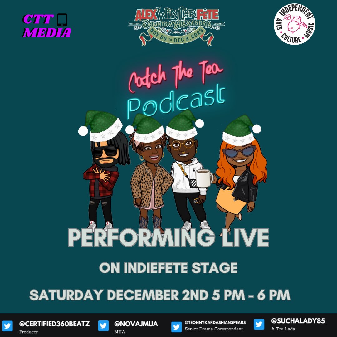 cttmediagroup's tweet photo. Catch #CTTPodcast Live! On @indiefete stage Saturday Dec 2 5pm-6Pm at @alexwinterfete . Just know The Certified Tea Sippers have something to say #AlexWinterFete #CTTLive #podcasting #podcastlive https://t.co/XwUBdqUmDM https://t.co/ThdQdLkMDa