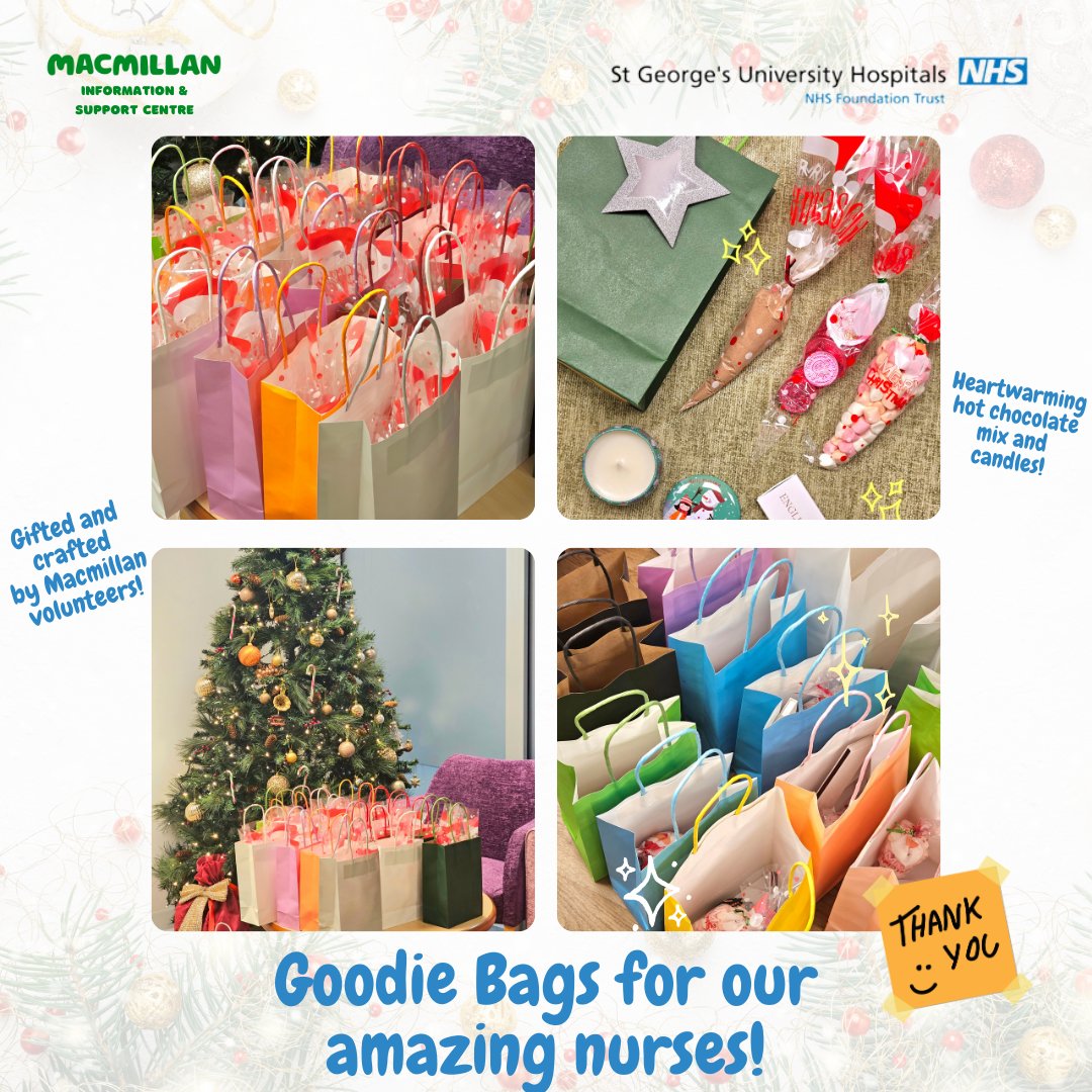 A massive thank you to all our volunteers for bringing together a festive goodie bag for all our amazing nurses and support workers! Thank you!🩷